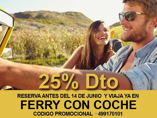 Tu coche con un 25 % de descuento en ferry en Verano 2020