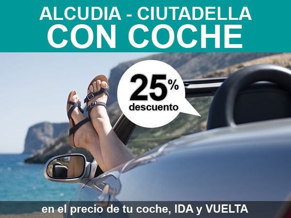 Oferta para viajar en el verano de 2023 con un 25% de descuento en el ferry Alcudia Ciutadella de Balearia con coche