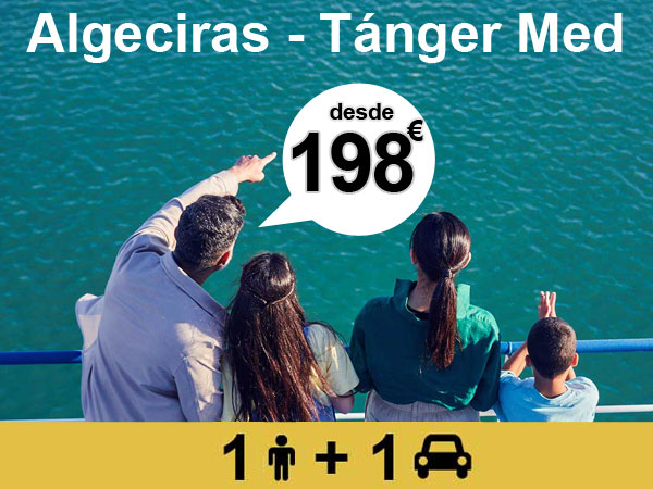 ferry Algeciras Tánger Med desde 198 euros con coche, 1 adulto, por trayecto oferta de Balearia