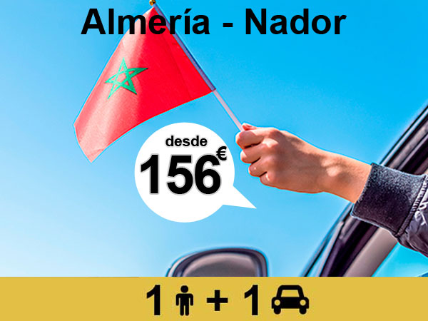 ferry Almería Nador desde 156 euros con coche, 1 adulto, por trayecto con Balearia