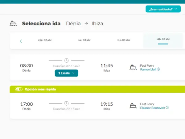 Ferry Denia Ibiza horarios