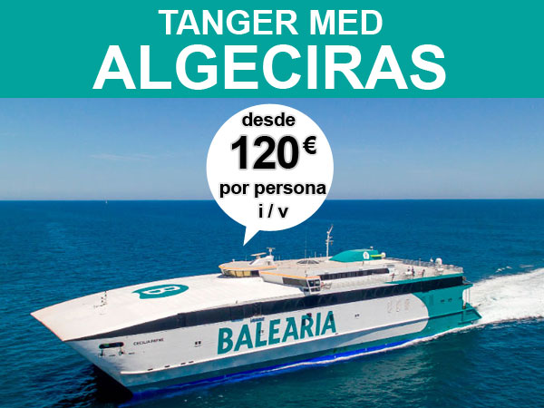 ferry Tanger Med Algeciras desde 120 euros por persona, vaijando 4 adultos con coche, ida y vuelta con Balearia