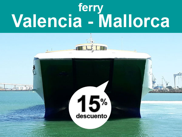 15 por ciento de descuento en la ruta de ferry Valencia Mallorca de Balearia con el código VIAJA15